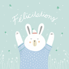 F&eacute;licitations avec un doux lapin joyeux